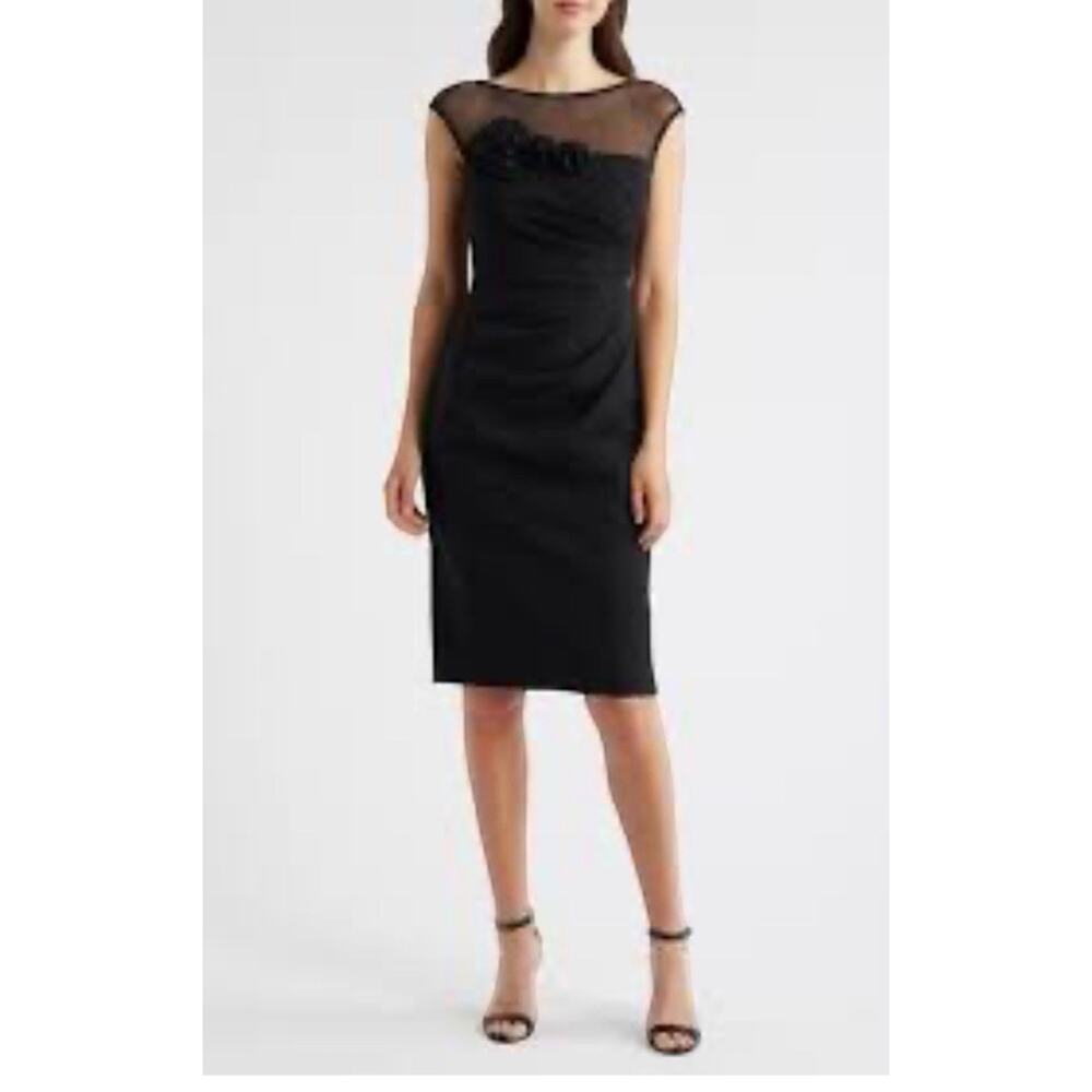 Eliza J Rosette Illusion Cocktail Midi Dress Sz 8 #81